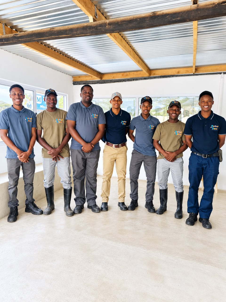 The Barker & Bone team standing together under the covered patio