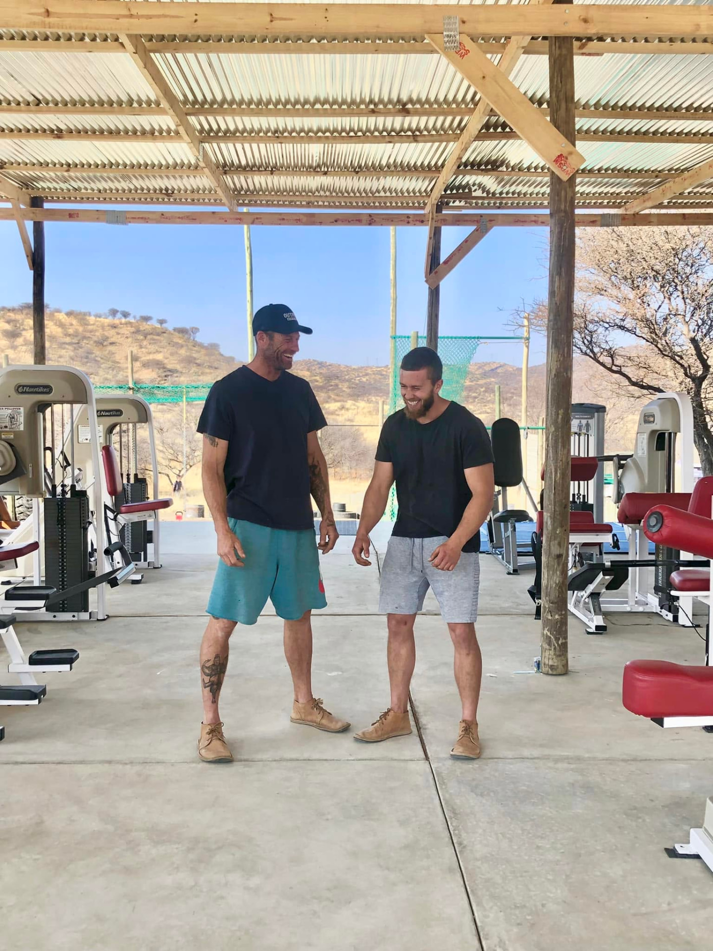 Two Outfit Namibia coaches in the open-air machine gym